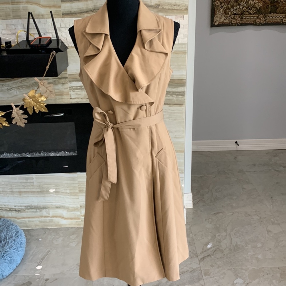 Sandra Darren Camel Sleeveless Trench Dress